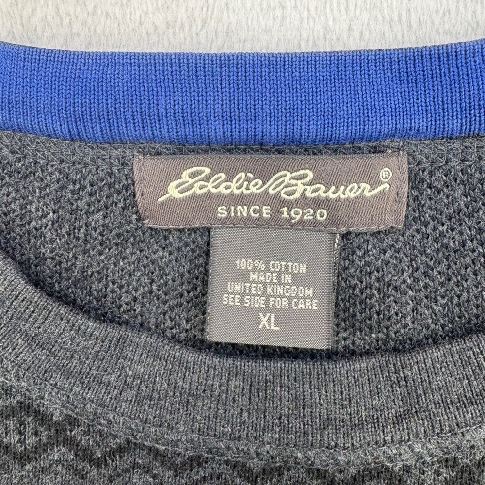 Eddie Bauer Sweater Mens XL Gray Fair Isle Geometric Knit Pullover Cotton Casual - Picture 4 of 10